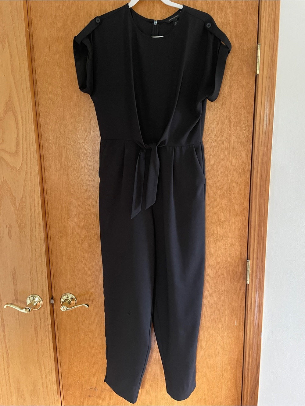Banana Republic Black Short-Sleeve Tie-Waist Jumpsuit